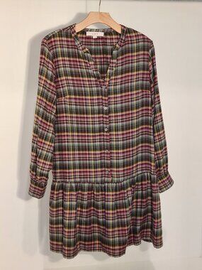 LOFT Plaid Flannel DRESS Drop Waist Women's Size S